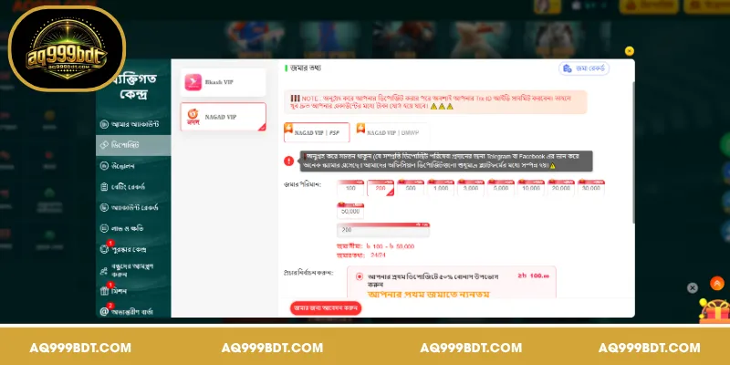 AQ999-এ ধাপে ধাপে জমা সম্পন্ন করার বিস্তারিত নির্দেশিকা